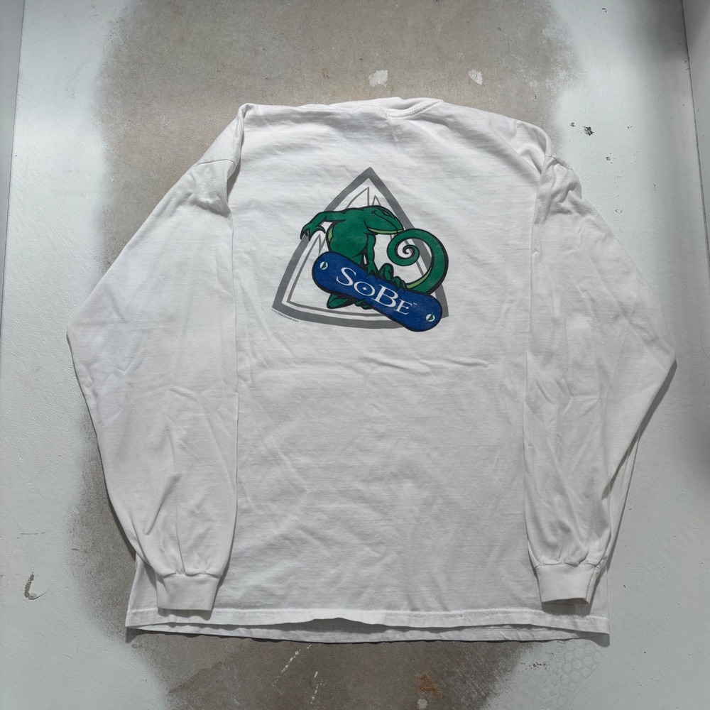 Vintage 1998 SoBe Lizard Blizzard Long Sleeve T-Shirt Hanes Beefy White XL